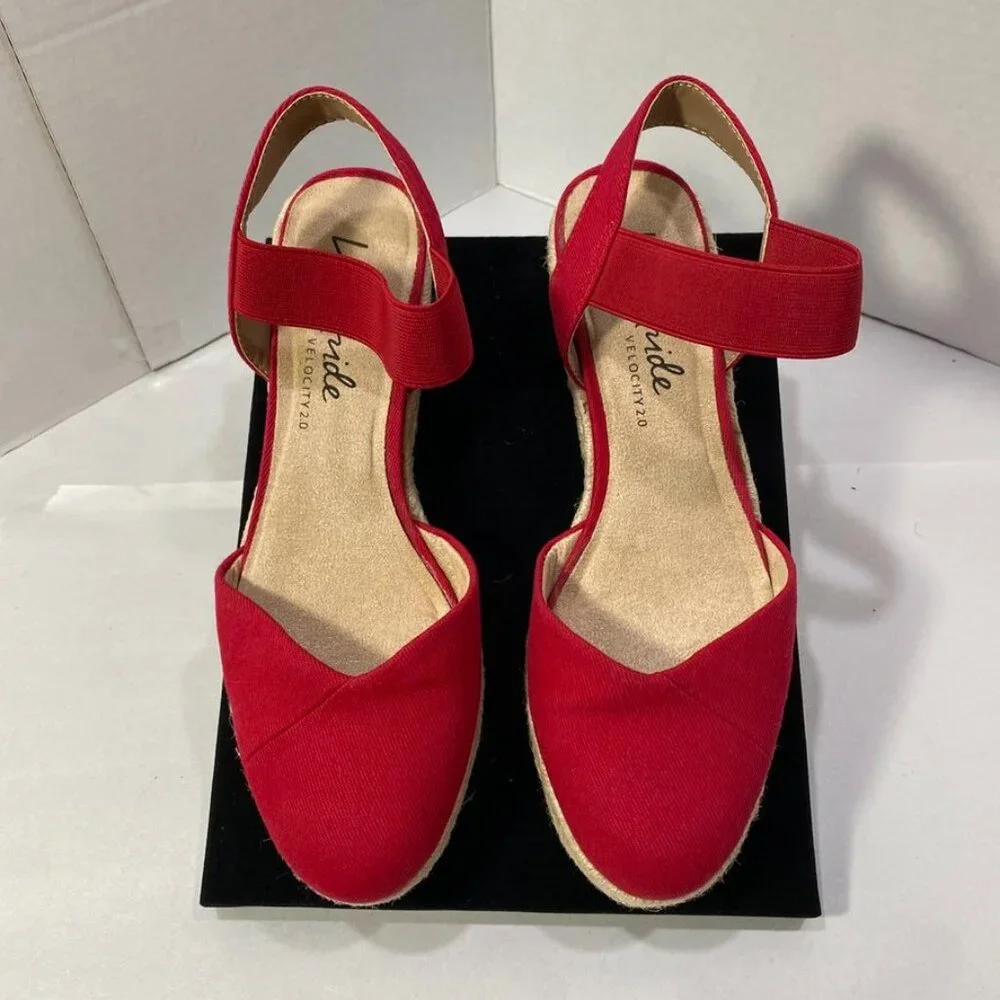 LifeStride Velocity 2.0 Red Espadrille Wedge Sandals — Women’s 6.5